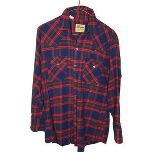 Ely Cattleman’s men’s M plaid flannel cotton button front western shirt red blue